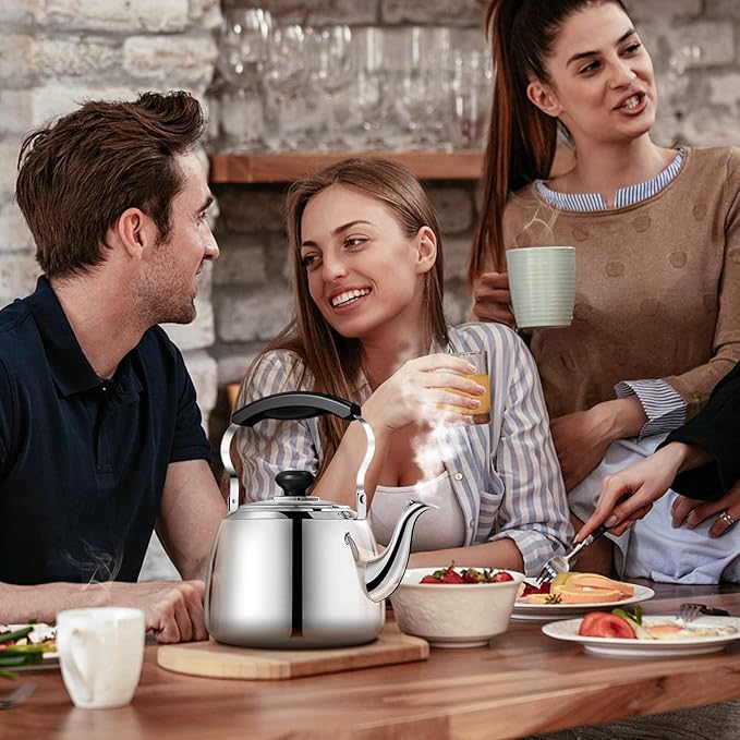Tea Kettle, Stainless Steel Stovetop Whistling Tea Kettles 2L, Mirror Polished Food Grade Stainless Steel Tea Kettle Stovetop