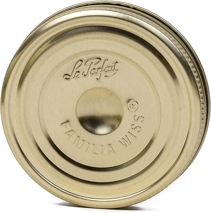 Le Parfait Familia Wiss Terrine Wide Mouth French Glass Jar w/Airtight 2-Piece System Gold Lids | Ideal for Canning, Food Storage, Meal Prep, Cake Jar & DIY Crafts | 7oz Half/Pint (Pack of 6) 200ml