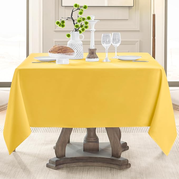 Square Tablecloth 52 x 52 Inch Yellow Tablecloths Stain-Wrinkle Resistant Washable Polyester Table Cloths for Holiday, Buffet Parties, and Weddinge 1pack