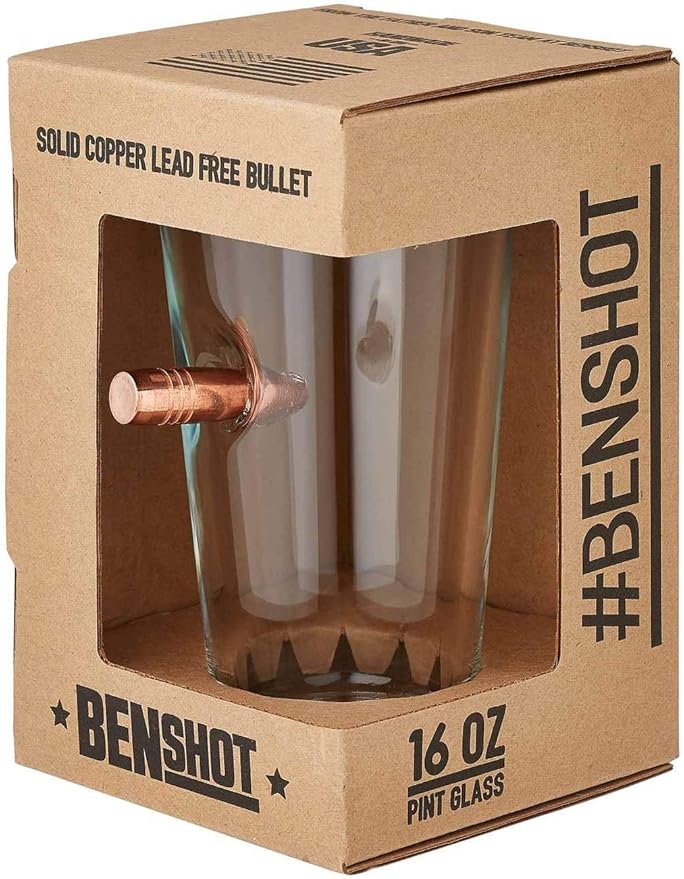 BenShot Pint Glass with Real 0.50BMG Bullet - 16oz | Made in the USA