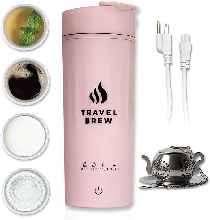 Portable Travel Kettle with Tea Infuser- Mini Electric Kettle with 4 Temperature Settings, with Auto Shut-Off & Boil Dry Protection (Pink)