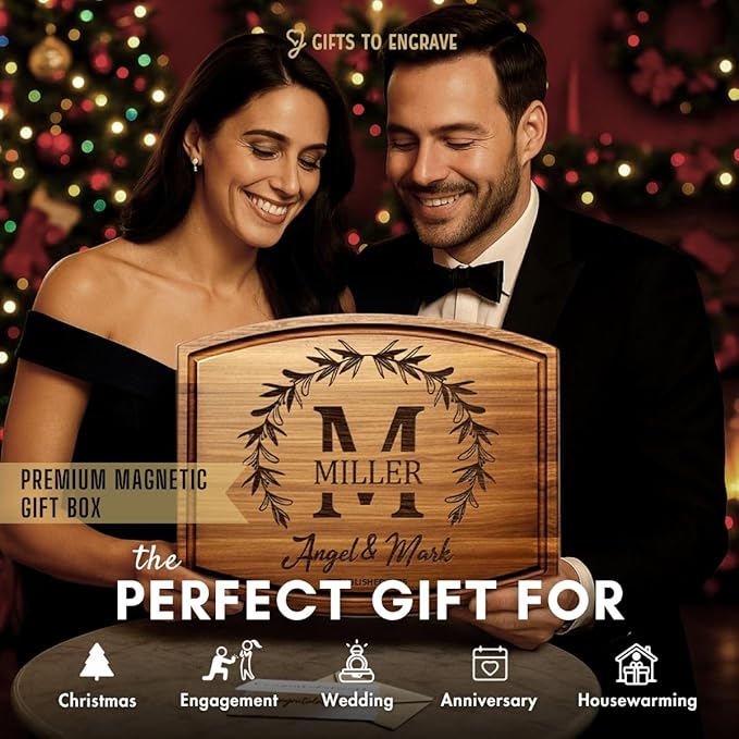 Personalized Wedding Gifts for Couples 2026, Custom Walnut Cutting Board for Kitchen, Personalized Bridal Shower, Best Wedding Registry and Engagment Gift