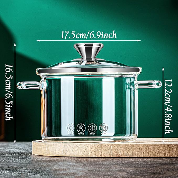 Glass Saucepan for Cooking High Borosilicate Stovetop Cooking Pot with Lid and Handle, Heat Resistant Glass Cooking Pot for Pasta Noodle Soup Milk Food, Refrigerator and Microwave Safe,1.8L
