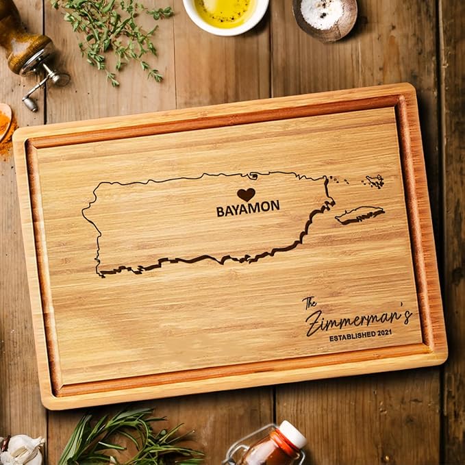 Puerto Rico Cutting Board, Personalized State Shaped Gifts, Bamboo Destination Souvenirs, Wooden States Gifts for Host Family, Puerto Rican Decor