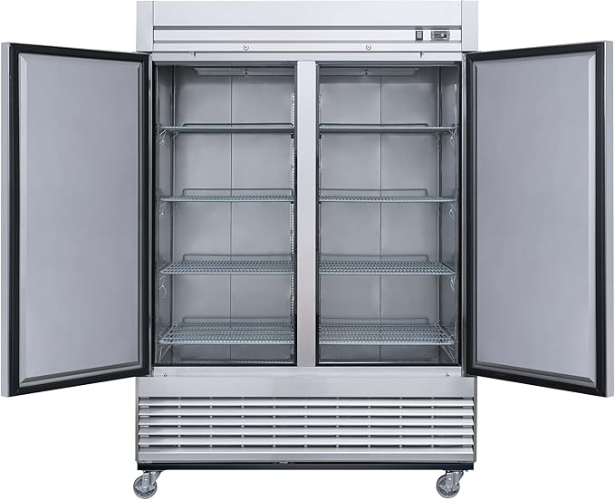 54" W Commercial Reach-in Freezer, ETL Upright 2 doors Auto-Defrost, 49 cu. ft. Bottom Mounted, stainless steel for Restaurant Kitchen Home Bar Shop -8°F