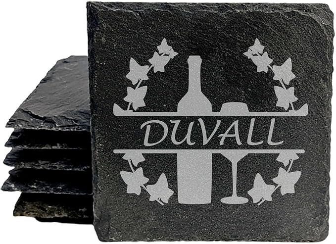 Vine & Glass: Personalized Slate Coasters for Wine Lovers - Square Slate - Set of 5