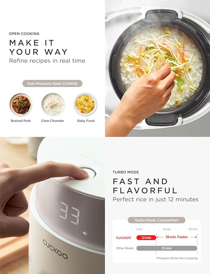 CUCKOO Twin Pressure Rice Cooker 10-Cup Uncooked / 20-Cup Cooked with Induction Heating Technology, 20 Menu Modes with Voice Guide, Large Rice Maker Multi-Cooker & Pressure Cooker (CRP-LHTR1009FW)