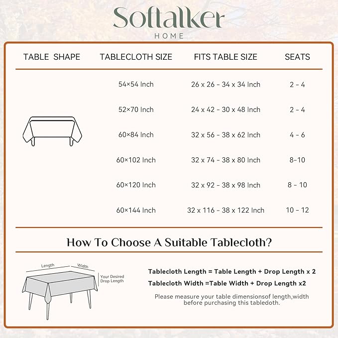 Softalker Large Tablecloths Rectangular 120 x 60 inch Linen Textured Table Cloth Outdoor Waterproof, Stain and Wrinkle Resistant,Sage Green Table Cloths for 6/8 Foot Rectangle Tables Decor for Spring