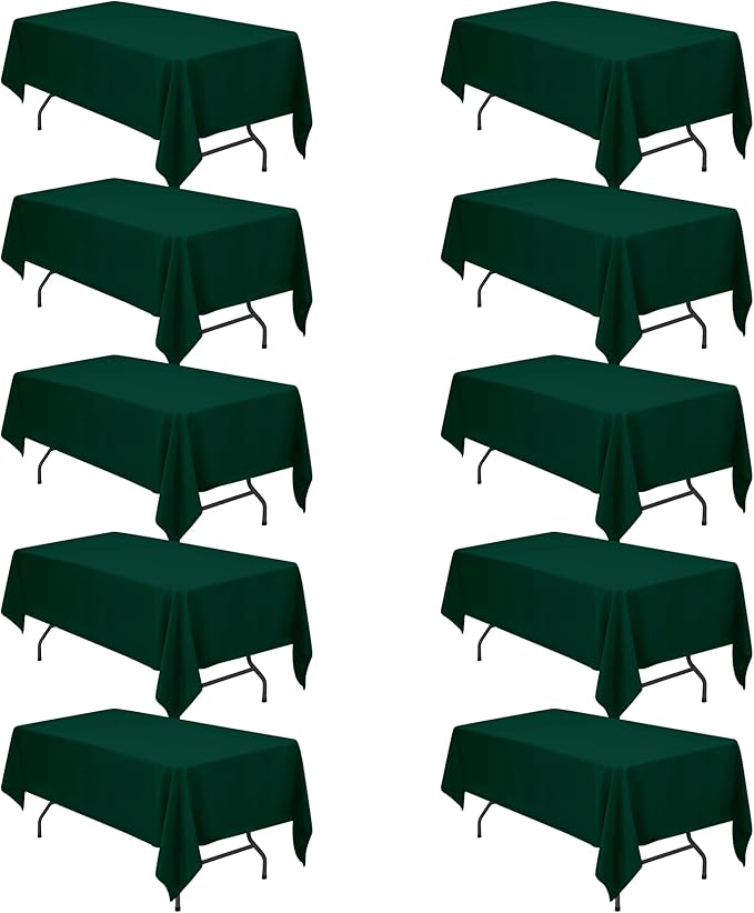 BRILLMAX 10 Pack Hunter Green Tablecloths 60 x 102 Inch for 6ft Rectangle Tables - 150 GSM Polyester Fabric, 15" Standard Drop, Water, Stain & Wrinkle Resistant Cloth Cover for Wedding Dining Buffet