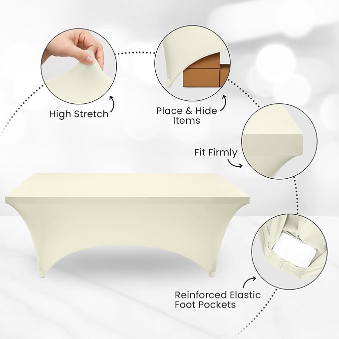 Utopia Kitchen Spandex Tablecloth 1 Pack [6FT, Ivory] Tight, Fitted, Washable and Wrinkle Resistant Stretch Rectangular Patio Table Cover for Event, Wedding, Banquet & Parties [72Lx30Wx30H Inch]