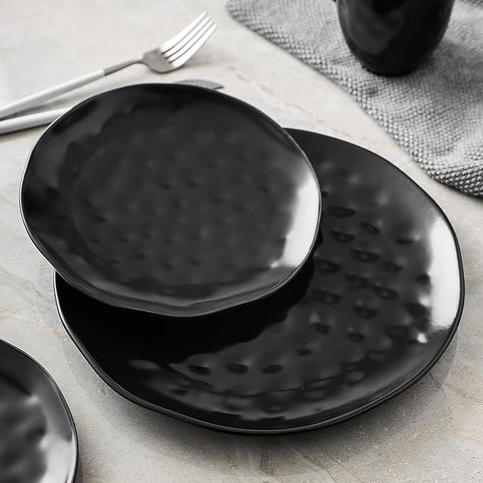 Stone Lain Ivy Stoneware 24 Piece Dinnerware Set, Home Kitchen Dish Set with Dinner Plates, Salad Plates, Bowls, & Mugs - Service for 6, Black