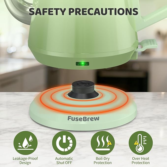 Gooseneck Electric Kettle(0.8L),1200 Watts Fast Boiling,Stainless Steel BPA Free,Automatic Shut Off,Pour Over Kettle for Small Kitchen,RV,Trip,Coffee & Tea- Green