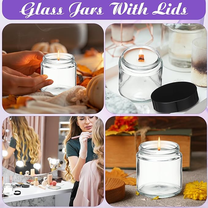 36 Pcs 4 oz Glass Jars with Lids, Clear Candle Jars with Black Lids Round Empty Candles Container Tins Candle Making Storing Lotions Spice Powder Liquid Sample Makeup (Clear)
