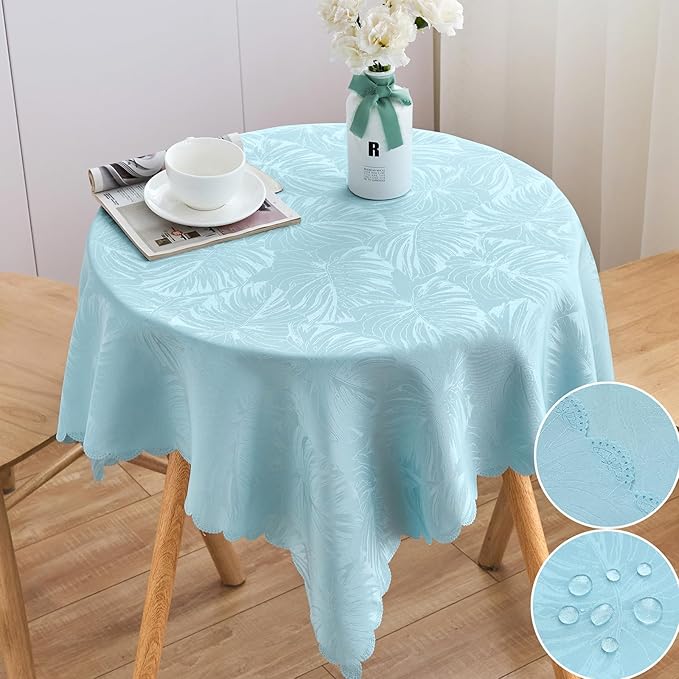 Square Tablecloth Small Table Cloths 36x36 Inch Up to 22" Tables Leaves Pattern Scalloped Edge Waterproof Jacquard Nightstand End Table Cover for Coffee Teapoy Table Room Decor (Blue)