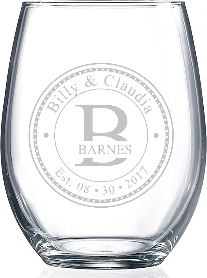 Personalized Stemless Wine Glasses (21oz) - Laser Engraved Anniversary & Wedding Gifts w/Names & Date - Dishwasher Safe. Custom Wine Glasses - Couples Gifts - Coasters & Cutting Board Options!