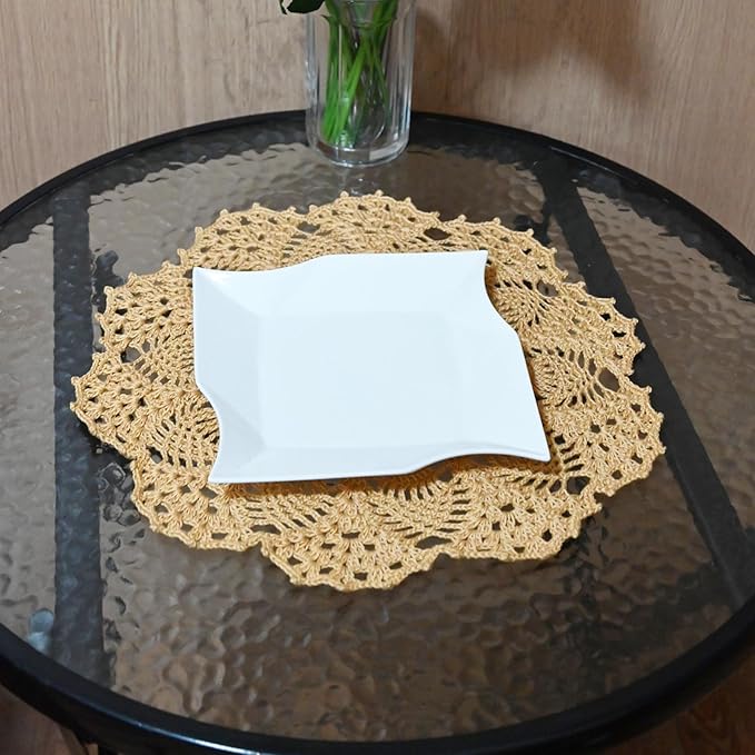BIBITIME Lace Doilies Crochet Handmade Lace Coasters Round Placemat Rustic Table Doilies Decors for Kitchen Dining Room Party Dressers (11 inches to 12 inches,Pack of 2 PCS, Champagne)