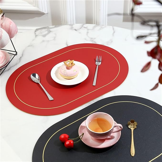 Ellipse Two-Sided Placemat Tableware Pad Table Mat Heat Insulation PU Leather Placemats Bowl Coaster Kitchen Non-Slip(Light Green)