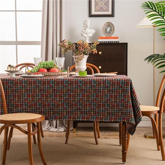Rectangular Tablecloth Retro Tablecloth Hand-Painted Jacquard Flower Thickened Dining Table Coffee Table Cover Cloth Table Mat Tablecloth Suitable for Restaurant Camping(Style5,140 * 160cm)