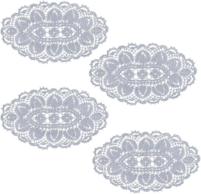 BIBITIME Lace Tablecloth Doily Handmade Crochet Placemat Women Vase Mat Kitchen Table Runner (4PCS- 12 x 22 in, Light Grey)