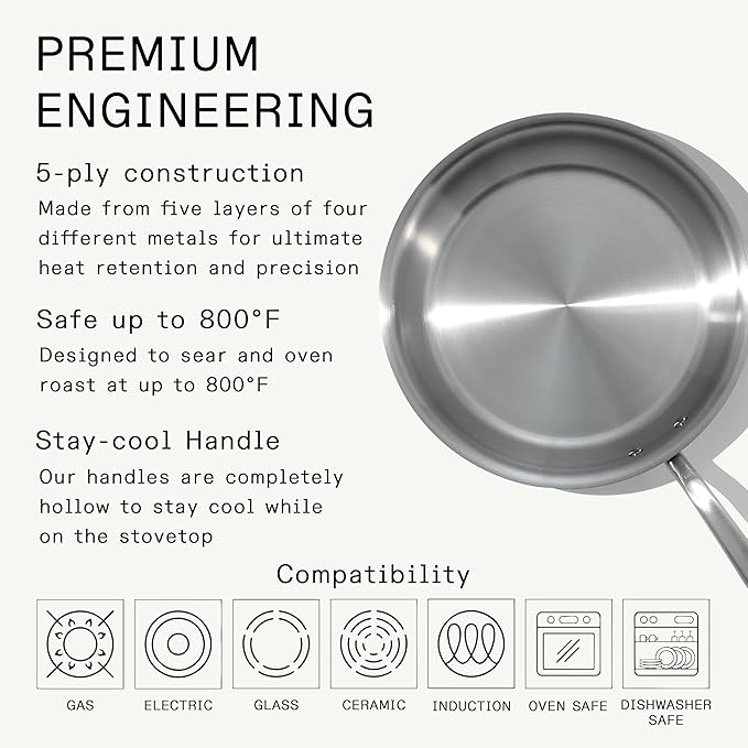 Made In Cookware - 12-Inch Stainless Steel Frying Pan - 5 Ply Stainless Clad - Professional Cookware - Crafted in Italy - Induction Compatible