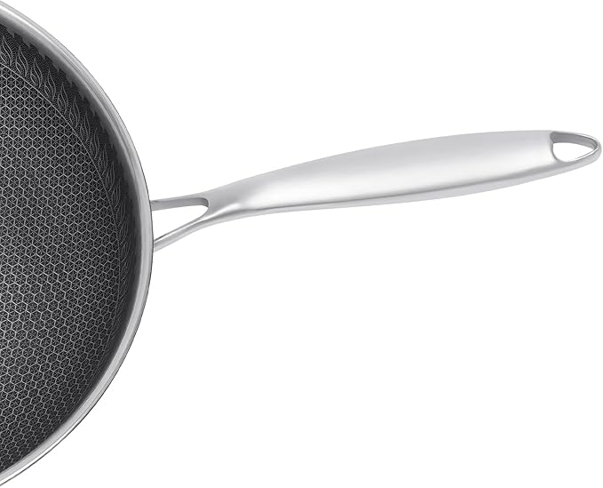 12 inch Wok Pan with Lid, Stainless Steel Saute Pan, Induction Wok Set, Woks & Stir-fry Pans with Honeycomb Coating, Nonstick Wok with Lid