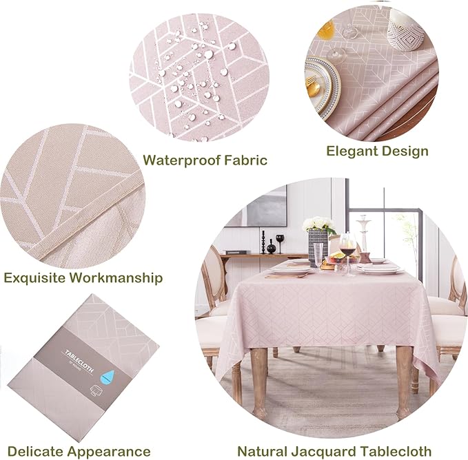 Table Cloths Rectangle Tablecloth Geometry Elegant Silky Soft Waterproof Washable Oblong Table Cover for Dining Kitchen Party Banquet Patio Decoration (60 x 102 Inch,Light Brown)