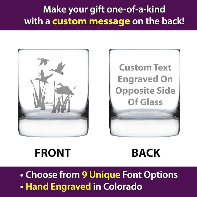 Custom Duck Pond Personalized Whiskey Rocks Glass - Cabin Themed Gifts or Rustic Decor for Men and Women - Fun Whisky Drinking Tumbler - 10.25 oz