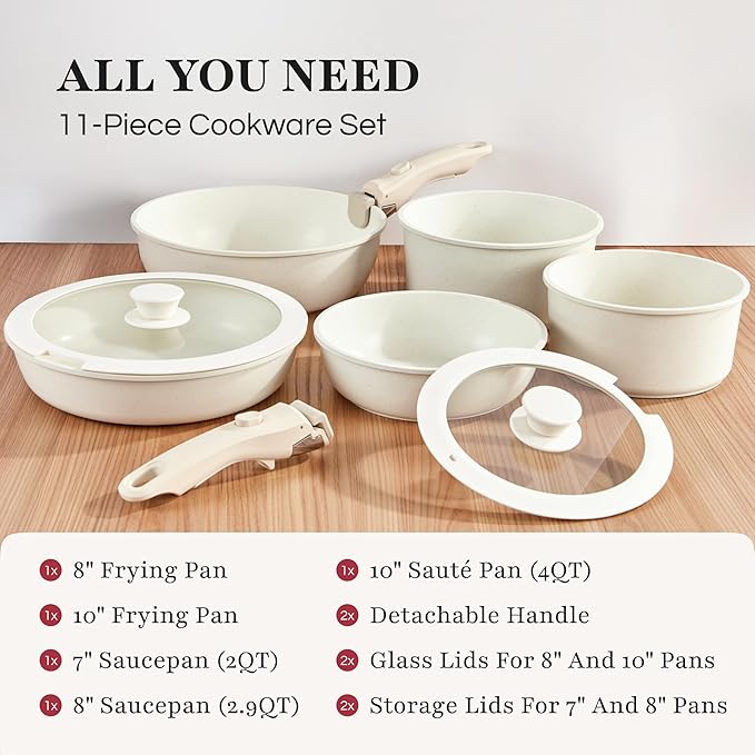 GOURMETIFIC® Stainless Steel Cookware Set [11 PIECES] - Non Toxic Kitchenware - Induction, Gas & Oven Cooking Ware - Pot & Pan with Removable Handles - Stackable Pots & Pans - Dishwasher Safe