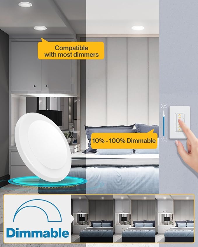 Sunco 24 Pack LED Disc Lights Ceiling 6 Inch, Flush Mount Disk Light, Recessed Can Lighting, 1050 LM, 15W (75W Equivalent), 3000K Warm White, Dimmable, Damp Rated ETL.