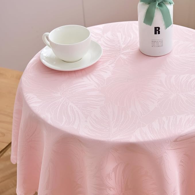Round Valentines Tablecloth Pink Jacquard Small 40 Inch Table Cloths Up to 26" Dia Tables Waterproof Washable Soft Fabric Table Cover Kitchen Dining Room Decor Talking Coffee Bar