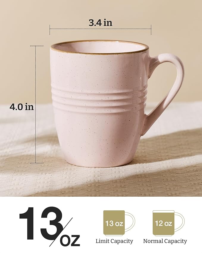 famiware Jupiter Coffee Mugs Set of 4, 13 oz Coffee Mug, Microwave and Dishwasher Safe, Coffee Cups with Handle for Coffee, Tea, Cocoa, Milk, Light Pink