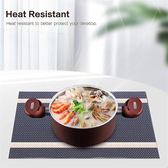 Placemats for Dining Table Set of 4/8 Woven Plastic Place Mats Non-Slip Heat Insulation Stain Table Mat(SHP Brown,4pcs)