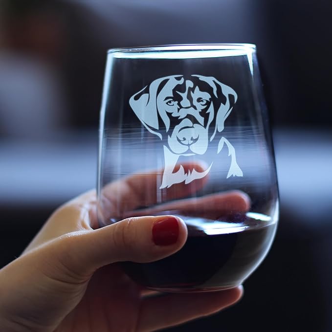 Bevvee Black Lab Face Stemless Wine Glass - Large Glasses - Set of 4 - Cute Gifts for Dog Lovers with a Labrador Retriever