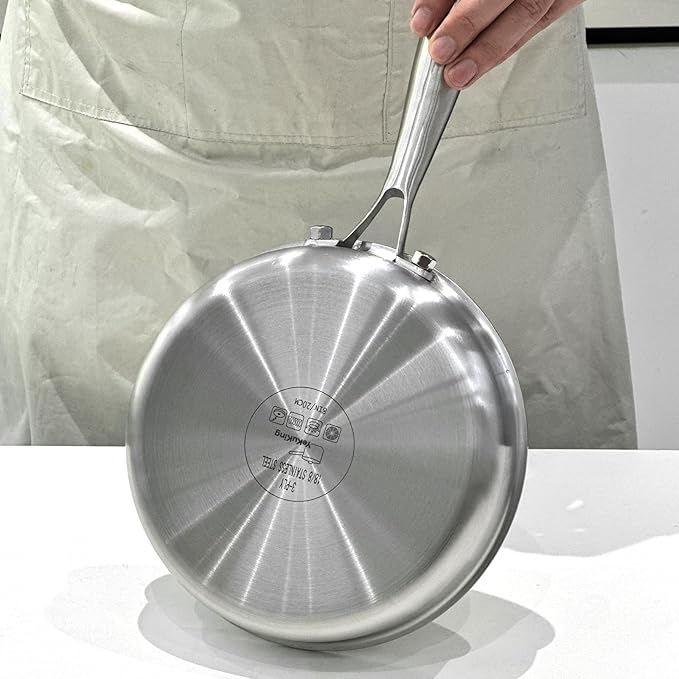 Tri-ply Stainless Steel Frying Pan Set 8" 10" 12" Large Skillet for Chef's Cookware Set, Induction Oven Dishwasher Safe, Compatible with All Cooktops with Kitchen Tongs(Detachable Handle)