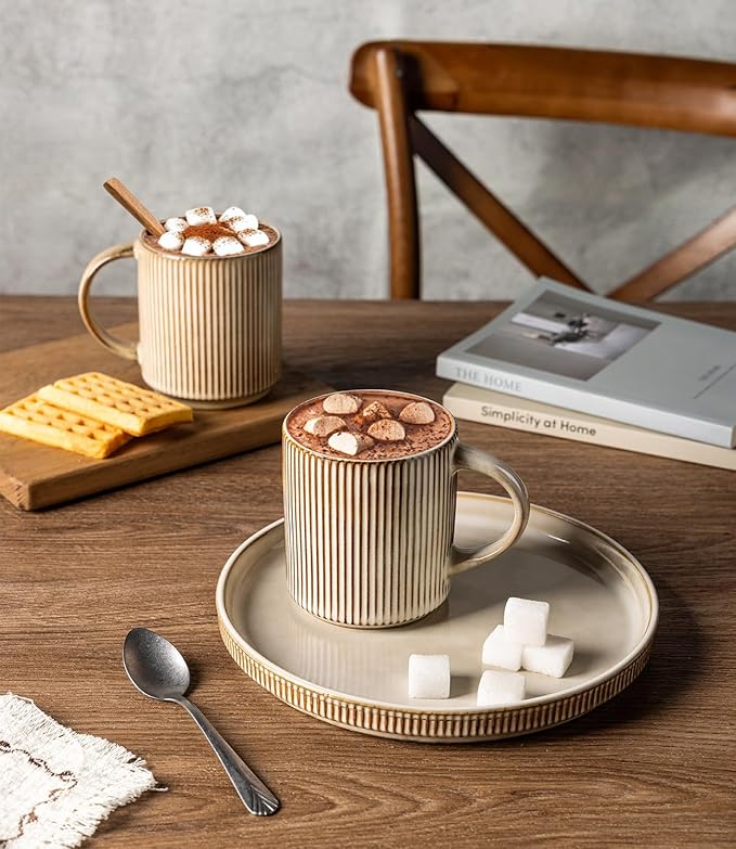 GBhome Coffee Mugs Set for 6, 12oz Coffee Cups with Handle for Man,Woman,Dad,Mom, Stoneware Mugs Sets for Coffee, Latte,Tea, Hot Cocoa, Milk, Dishwasher&Microwave Safe, Cappuccino