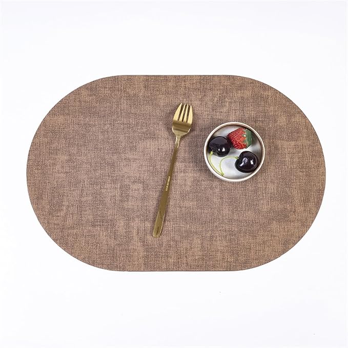 Placemats for Table Leather Western Table Mat Oil-Proof Hotel Home Dining Plate Mat Non-Slip Heat Insulation Pad(Brown)
