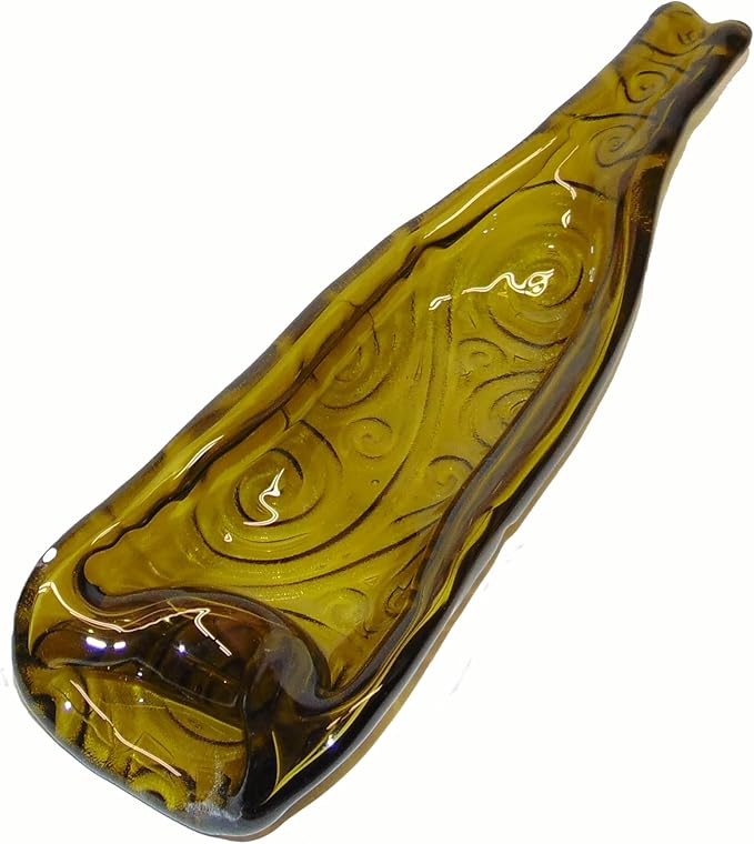 UpCycled Yellow Swirl Design Wine Bottle Recycled Serving Dish Large Spoon Rest