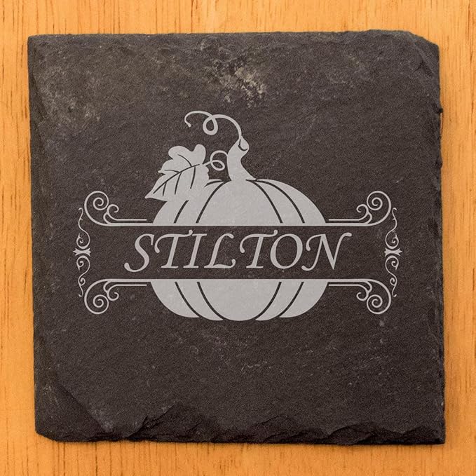Personalized Monogram Family Coasters, Natural Stone Set, Birthday, Wedding, Customized, Rustic - Square Slate - Set of 4