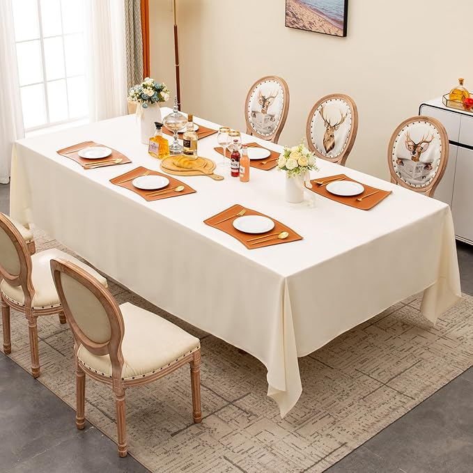BALCONY & FALCON Table Cloth – Waterproof, Wrinkle Resistant & Washable Rectangle Tablecloth and Table Cover for Dining Room, Kitchen, Outdoor, Party & Birthday Use (Ivory, 57" x 118")