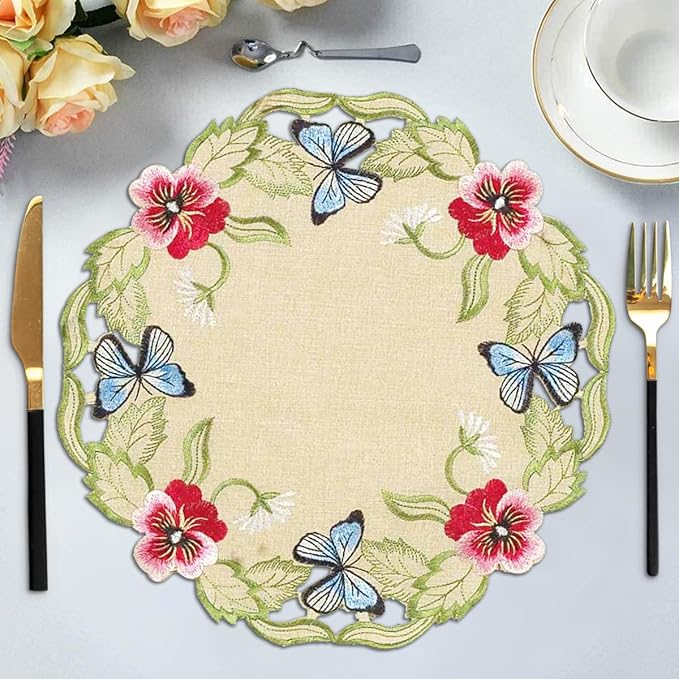Decozen Set of 12 Doilies for Table, Lace Doilies - Rustic, Crochet, Farmhouse, Kitchen, Round Table Placemats - Valentines Day Decorations - 15 inch Gold Beige, The Maliana Collection