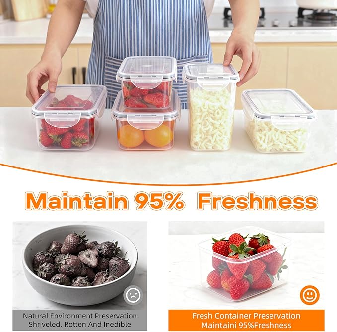 48 PCS Airtight Food Storage Container,BPA-Free Plastic Cereal Container with Lids,Perfect for Snacks Cereal Flour Meal Prep (4Size, 48 pcs)