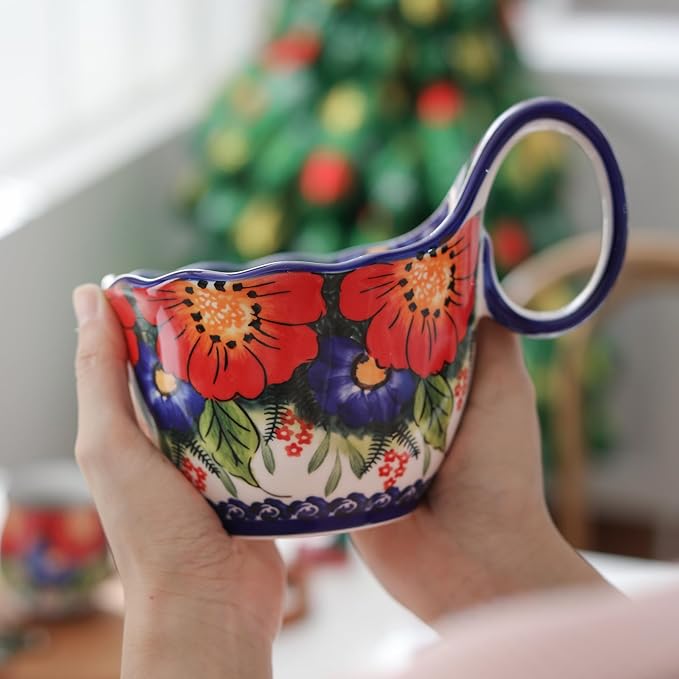 ALMA 2025 Updated 18oz Large Soup Bowl Microwave Safe, Ceramic Soup Bowl with Loop Handle,Ceramic Cereal Bowl for Soup,Snack,Chip,Stew,Ice cream-Jungle Floral Theme