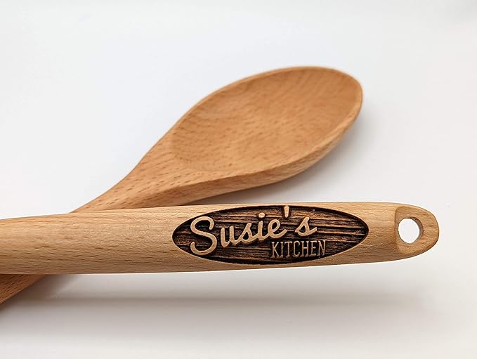 Personalized Engraved Wooden Spoon – Custom Name & Kitchen Script | Solid Beech Wood Cooking & Baking Gift