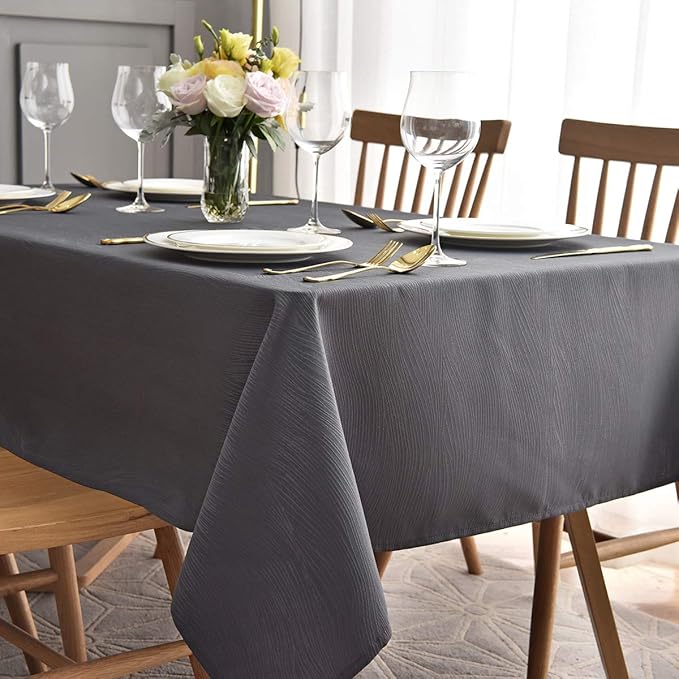 maxmill Jacquard Table Cloth Waving Pattern Water Proof Wrinkle Free Heavy Weight Soft Tablecloth Decorative Fabric Table Cover for Outdoor and Indoor Use Rectangular 60 x 104 Inch Charcoal
