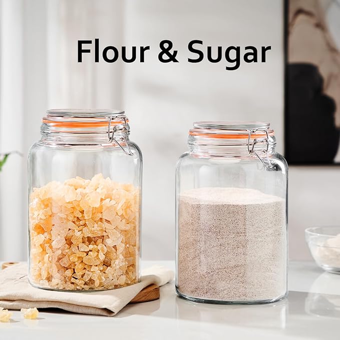 1 Gallon Glass Storage Jar with Lid, Wide Mouth Glass Canister for Storing Food in Pantry and Fermenting, Set of 2