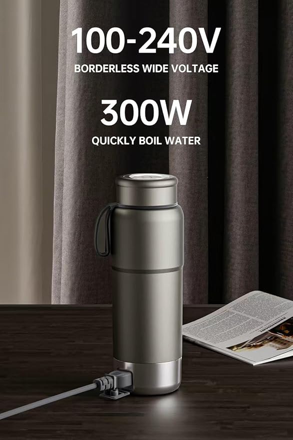 pure titanium electric kettle - portable water heater for travel. double-laver vacuum sealed titanium water bottle to boil and requlate temperature 100V-240V Smart Small Water Boiler for Tea380ML