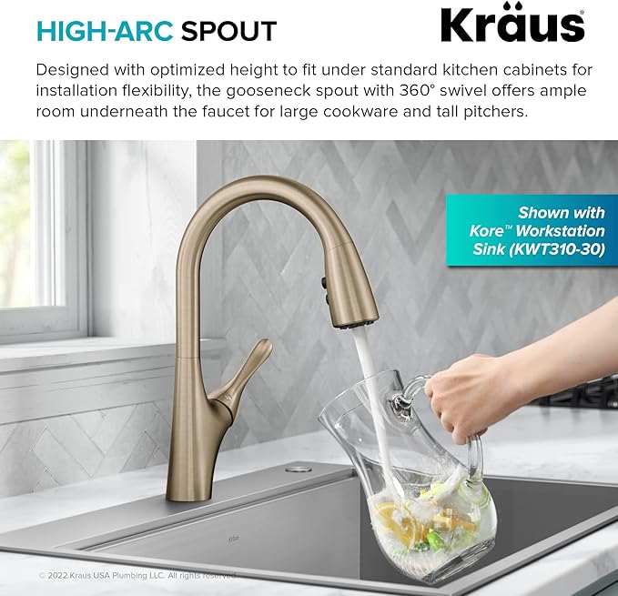 KRAUS Merlin Transitional Pull-Down Single Handle Kitchen Faucet in Matte Black, KPF-1674MB