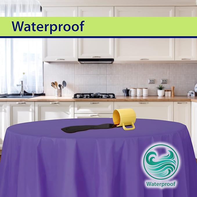 Party Dimensions Purple Disposable Plastic Tablecloth for Round Tables (12 Pack) 84 inches Table Cloths for Parties, Events & Weddings, Indoors & Outdoors, Plastic Table Cover