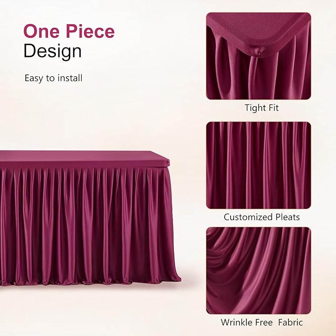 Wish Care 6 Pack Wine Red Rectangle Table Clothes for 6 Foot Tables, Polyester Fitted Tablecloths 6ft Stretch Table Cover for Wedding, Birthday, Parties, Trade Show, Craft Show