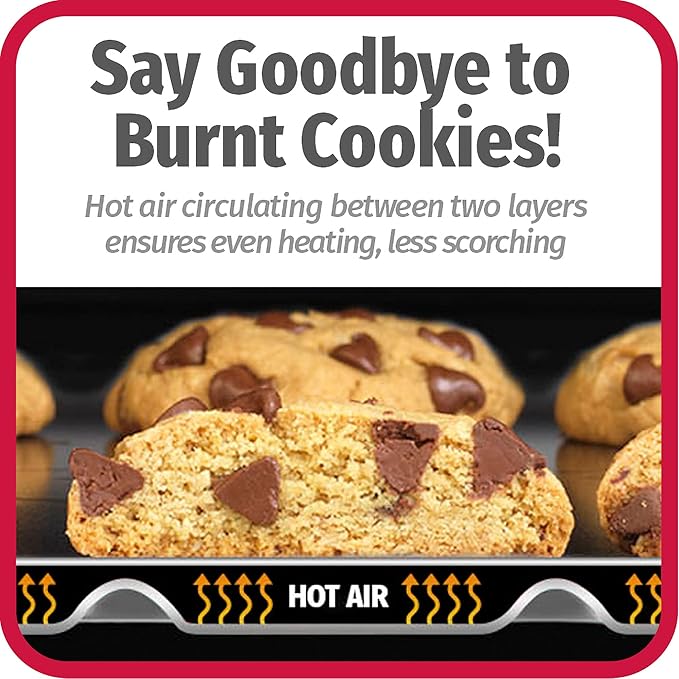 GoodCook AirPerfect Nonstick Steel Insulated Cookie Sheets, Assorted Size No-Burn Baking Sheets with Large Handles, Set of 2, Gray